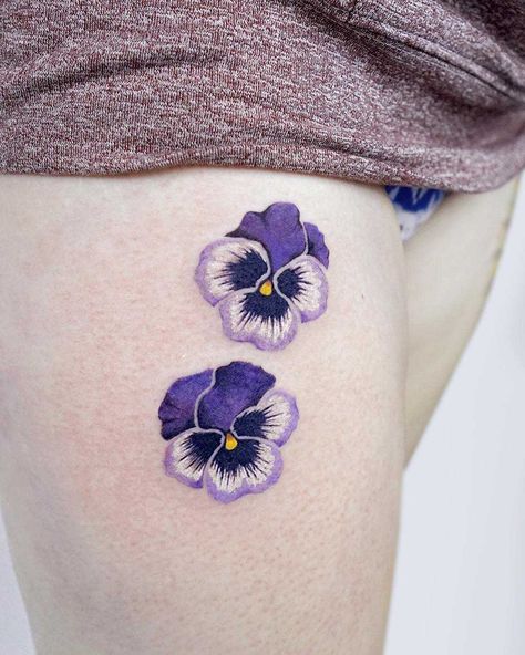 Purple pansies by tattooist picsola - Tattoogrid.net Pansy Flower Tattoo, Pansy Tattoo, Violet Flower Tattoos, Violet Tattoo, Purple Tattoos, Purple Pansies, Flower Tattoo Meanings, Beautiful Flower Tattoos, Pansy Flower