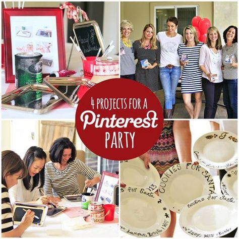 How to throw a Pinterest party and 4 CHRISTMAS projects to get you started. Includes free instruction downloads! via lilblueboo.com Christmas Pinterest Party Crafts, Pinterest Party Ideas, Craft Party Ideas, Pinterest Party Crafts, Diy Plates, Crafting Party, Birthday Plates, Girls Night Crafts, Moms Night