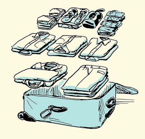 major Business Trip Packing List Men, One Week Business Trip Packing, Trip Illustration, Business Trip Packing List, Business Trip Packing, Packing List Men, Travel Attire, Pack A Suitcase, Efficient Packing