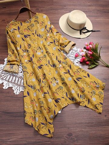 Floral Printed Irregular Hem Vintage T-shirts For Women Tomboy Chic, Print Flower, Stylish Dresses For Girls, Irregular Hem, Vestidos Vintage, Frock Design, Designs For Dresses, Stylish Dress Designs, Printed Shift Dress