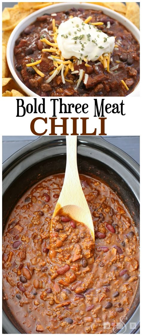 Multi Meat Chili, Three Meat Chili Recipe, 3 Meat Chili Recipe, All Meat Chili, 3 Meat Chili, Meaty Chili Recipe, Three Meat Chili, No Meat Chili Recipe, Potjie Pot