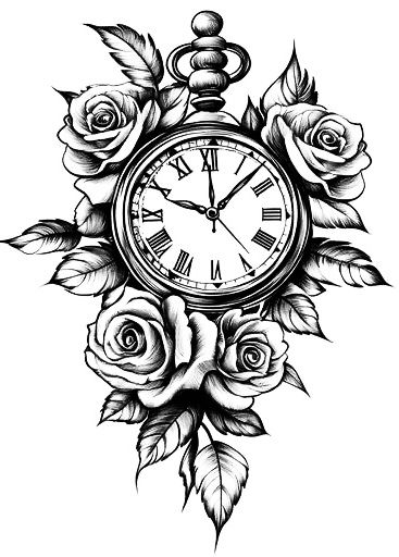 Male Clock Tattoo, Clock And Flower Tattoo Design, Clock Tattoo Design For Men, Clock Tattoo Design, Clock Tattoo, Flower Tattoo Designs, Tattoo Designs Men, Tattoo Design, Flower Tattoo