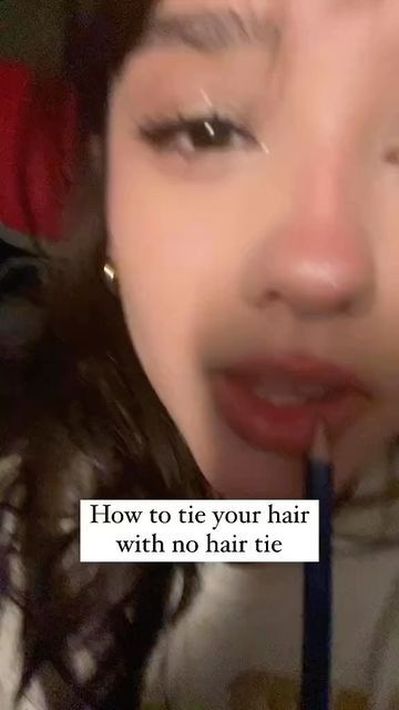 Hair Tie Tutorial Simple, How To Put Ur Hair Up Without A Hair Tie, How To Tie Up Your Hair With A Pencil, Hairstyle With No Hair Tie, Cute Hairstyles With 2 Hair Ties, Hairstyles For One Hair Tie, How To Tie Your Hair Up With A Pencil, How To Tie Ur Hair With A Pencil, 1 Hair Tie Hairstyle