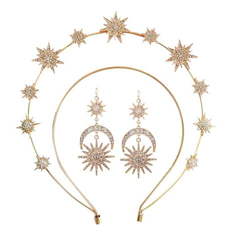 Amazon.com : Halo Crown Stars Goddess Crown Halo Headband Tiaras and Crowns for Women Boho Bridal Wedding Headpiece (1-Gold Crown With Earrings) : Beauty & Personal Care Crowns For Women, Crown Halo, Goddess Crown, Star Goddess, Crown For Women, Duo Halloween Costumes, Halo Crown, Halo Headband, Wedding Headdress