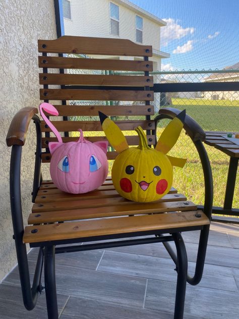 Getting into the spirit of fall, I helped my little brother and cousin paint some Pokémon themed pumpkins! Pumpkin Painting Ideas Picachu, Pumpkin Painting Pokemon, Pikachu Pumpkin Painting, Pokemon Pumpkin Painting, Pokemon Pumpkins, Pikachu Pumpkin, Storybook Pumpkin, Cute Painted Pumpkin Ideas, Pokemon Pumpkin