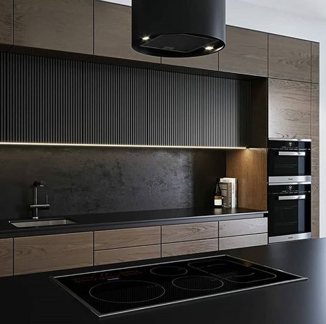 Modern Black Kitchen, Loft Interior, Modern Kitchen Cabinet Design, Dream Kitchens Design, Interior Vintage, Modern Kitchen Interiors, Kitchen Interior Design Decor, Remodeling Kitchen, Kitchen Interior Design Modern