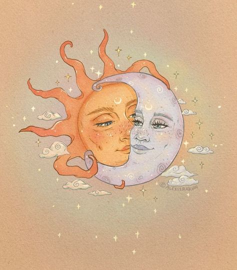 Sun Drawing, The Sun And Moon, Sun And Moon Drawings, Moon Drawing, Moon Illustration, Moon Painting, Celestial Art, Hippie Wallpaper, Arte Sketchbook