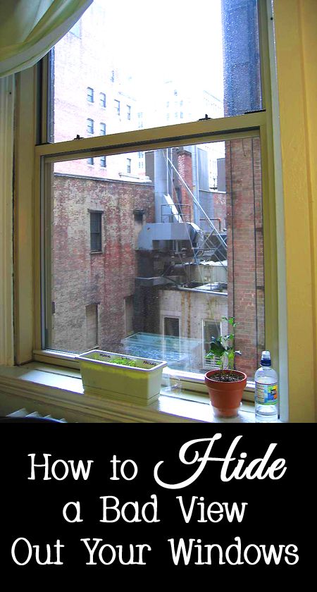 If one of your windows looks out upon a brick wall, your neighbor's A/C units, trash cans, a parking lot, your neighbor's house, a construction site, a back alley, a driveway, utility meters, or anything else unattractive, then you should find a way to disguise the view instead of closing your curtains and blocking out all of the light.   Here are a few options for hiding a bad view out your window. Curtains For Brick Wall, Bad View Window Ideas, Block View Of Neighbors Window, Hiding Windows Ideas, How To Disguise A Window, Window Looking Out The View, Block View Of Neighbors House, Bad View Window Solution, How To Hide A Bad View Out Your Window