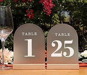 ORGANTEAM Frosted Arch Wedding Table Numbers with Wooden Stands 1-25, 5x7" Acrylic Signs and Holders, Perfect for Centerpiece, Reception, Decoration, Party, Anniversary, Event (Frosted, Number 1-25) Candle Backdrop, Christmas Wedding Favors, Acrylic Table Number, Table Centerpiece Decorations, Wedding Send Off, Candle Wedding Decor, Wedding Program Fans, Acrylic Signs, Arch Wedding