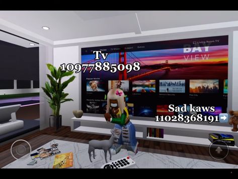 Tv Decals Bloxburg, Decals For Bloxburg, Salon Decals, Roblox Tiktok, Blocksburg Room Ideas￼, Pic Code, Free House Design, Bloxburg Decals Codes Wallpaper, Code Wallpaper