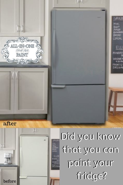 painted fridge painted refrigerator chalk paint fridge chalk painted refrigerator how to paint a fridge how to paint a refrigerator making fridge match cabinets how to paint a dishwasher chalk paint dishwasher halk paint projects homemade chalk paint rustoleum chalked paint chalked paint diy chalk paint make your own chalk paint painted furniture how to chalk paint using chalk paint on furniture how to make chalk paint painting with chalk paint how to use chalk paint Chalk Paint Refrigerator, How To Paint A Fridge Diy, Chalk Paint Fridge, Painting A Fridge Diy, Refrigerator Painting Ideas, Painting Refrigerator Diy, Painted Refrigerator Diy, How To Paint Appliances, How To Paint A Fridge