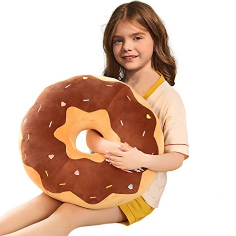 ELAINREN Novelty Chocolate Donut Plush Pillow Ultral-Soft Round Stuffed Food Toy Large 3D Donut Plushie Decor Cushion/22.8'' Donut Cushion, Giant Donut, Asia Countries, Donut Pillow, Sweet Buns, Cute Donuts, Donut Shape, Chocolate Donuts, Beignets