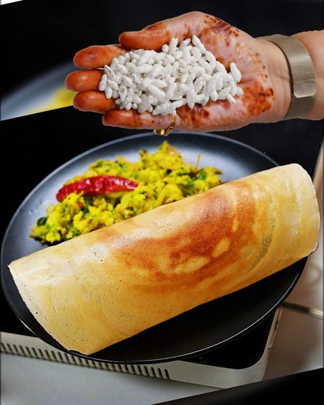 15min Breakfast recipe using 2 Cup Murmura (Puffed Rice) and some basic ingredients. | 15min Breakfast recipe using 2 Cup Murmura (Puffed Rice) and some basic ingredients. You'll absolutely love it! :) | By Papa Mummy Kitchen Puffed Rice Recipes, Rice Dosa Recipe, Breakfast Rice, Dosa Recipe, Puffed Rice, Breakfast Recipe, Foodie Recipes, Rice Recipes, Recipe Using