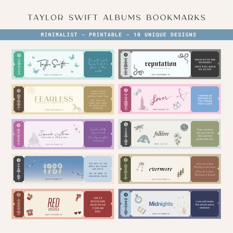 Ticket Bookmark, Taylor Swift Tickets, Vintage Ticket, Minimalist Vintage, Taylor Swift Cute, Taylor Swift Eras, Cute Bookmarks, Bookmarks Printable, Taylor Swift Album