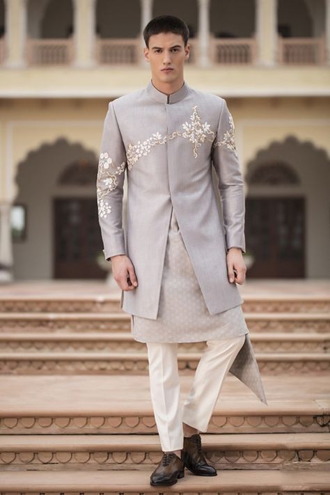 Gray Outfit Men, Grey Sherwani, Sherwani Groom Wedding, Indowestern Sherwani, Indian Groom Dress, Indian Wedding Clothes For Men, Sherwani For Men Wedding, Wedding Kurta For Men, Groom Dress Men