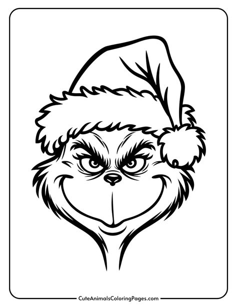 Grinch Coloring Pages (10 Free Printable PDF Pages) - Cute Animals Coloring Pages Easy Grinch Drawing, Grinch Outline, The Grinch Characters, The Grinch Coloring Pages, Free Printable Grinch, Cute Animals Coloring Pages, Grinch Drawing, Santa Coloring, Grinch Coloring Pages