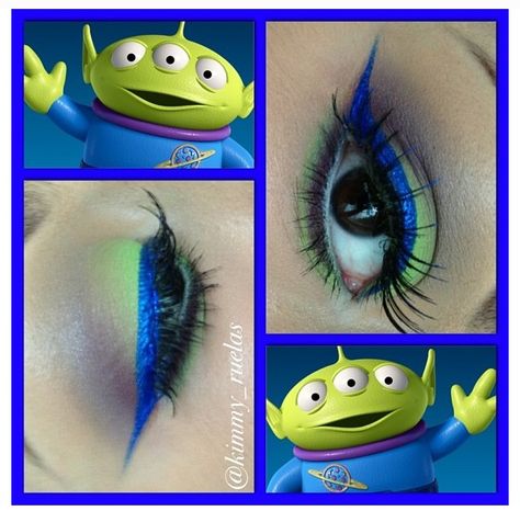 Toy Story Alien Makeup Halloween, Mike Wazowski Makeup Look, Toy Story Alien Makeup, Alien From Toy Story Makeup, Aliens From Toy Story Costume Diy, Halloween Costumes Toy Story Aliens, Sulley Makeup Monsters Inc, Disfraz Alien Toy Story, Toy Story Alien Costume