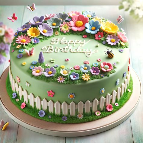 Garden Themed Cakes Ideas, Flower Garden Birthday Cake, Children Cake Design, Flower Garden Cake Ideas, Gardening Theme Cake, Unique Birthday Cake Ideas, Garden Themed Cake, Fairy Garden Birthday Cake, Spring Cake Designs