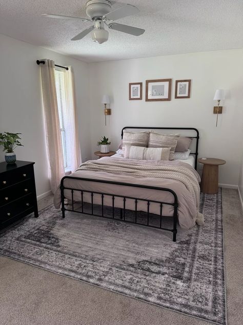 Guest Bedroom Decor, Small Bedroom IDeas, Modern Bedroom Decor, Black Iron Bed, Neutral Bedroom, Amazon, Rod Iron Bedroom Ideas, Black Iron Bed Decor, Black Bed Bedroom Ideas, Guest Bedroom Ideas On A Budget, Guest Bedroom On A Budget, Black Iron Bed, Apartments Inspiration, Decor Small Bedroom, Cast Iron Bed Frame