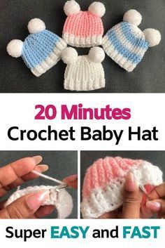 This 20 minutes crochet baby hat is soft and comfortable and really easy to make even for beginner crocheters. This video tutorial, courtesy of Craft & Crochet teaches you how to make this little gorgeous crochet baby hat in three different sizes: for babies from 0 to 3 months, 3 to 6 months and for babies 6 to 12 months. You can make this hat within 10 to 20 minutes, it’s really that fast and easy. You can also make this hat in one, two or even more colors. #babyhat #crochethat #learncrochet Free Crochet Baby Beenies, Free Baby Beanie Crochet Pattern, Crochet Baby Hat 0-3 Months Free Pattern, Baby Crochet Hats Free Pattern, Easy Crochet Baby Hat, Corak Krusye, Crochet Baby Hats Free Pattern, Crochet Baby Cap, Baby Hat Free Pattern