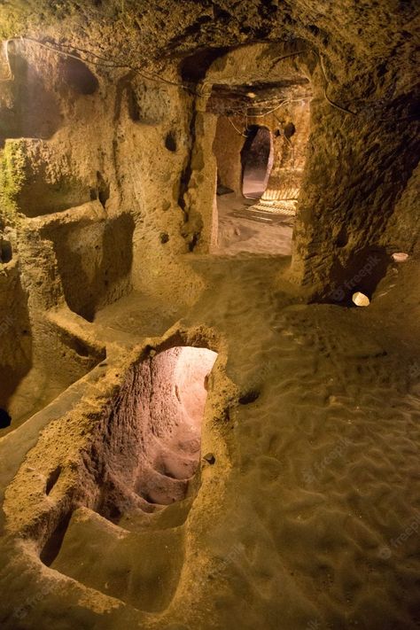 Underground Passage, Ancient Underground City, Underground City, Underground Tunnels, Underground Cities, Fantasy Places, Ancient Architecture, Ancient Ruins, Ancient Civilizations