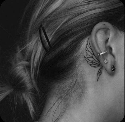 Back Ear Tattoo, Tattoo Behind The Ear, Behind The Ear Tattoos, Tattoos Cross, Leo Tattoo, Behind The Ear Tattoo, Behind Ear Tattoos, Tattoo Behind Ear, Angel Tattoos