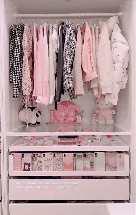 #dreamlife #cutecore #closet #beautyroom kawaii fashion #clothes #pastelcolor #roomdecoration #room #bedroom Cupboard For Bedroom, Coquette Bedroom, Pretty Closets, Pink Closet, Pink Wardrobe, Small Closet Space, Pink Bedroom For Girls, White Closet, Cute Closet