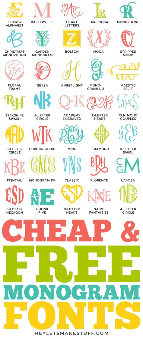 Want to personalize just about anything? Learn all about types of monograms, find cheap and free monogram fonts, and learn my favorite FREE monogram generator in this ultimate guide to crafting with monograms! Cute Monogram Ideas, Cricut Monogram Fonts Free Download, Vinyl Initials Designs, Monogram Fonts Initials Letters, Monogram Fonts For Cricut Free, Monogram Fonts In Canva, Cricut Monogram Fonts, Cricut Initial Designs, Single Letter Monogram Font Initials