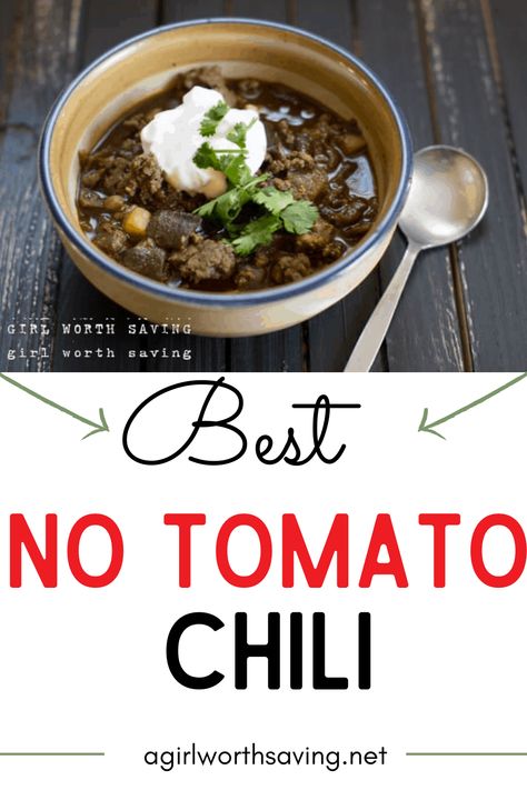 Looking for a chili without tomatoes? This no tomato chili is savory and hearty and filling. This easy recipe make the perfect lunch or dinner. Chili Without Tomatoes Recipes, No Tomatoes Chili, Chilli Recipe Without Tomatoes, Chilli Without Tomatoes, No Tomato Chili Recipes, Tomato Free Chili, Chili No Tomatoes, Recipes Without Tomatoes, Chili Recipe Without Tomatoes