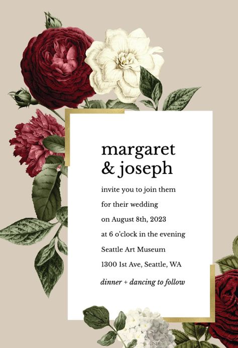 Wine Red Roses - Wedding Invitation Template (Free) | Greetings Island Red Rose Wedding Invitations, Wine Red Wedding, Wedding Invitation Vector, Free Wedding Invitation Templates, Baby Print Art, Free Wedding Invitations, Red Rose Wedding, Greetings Island, Rose Wedding Invitations