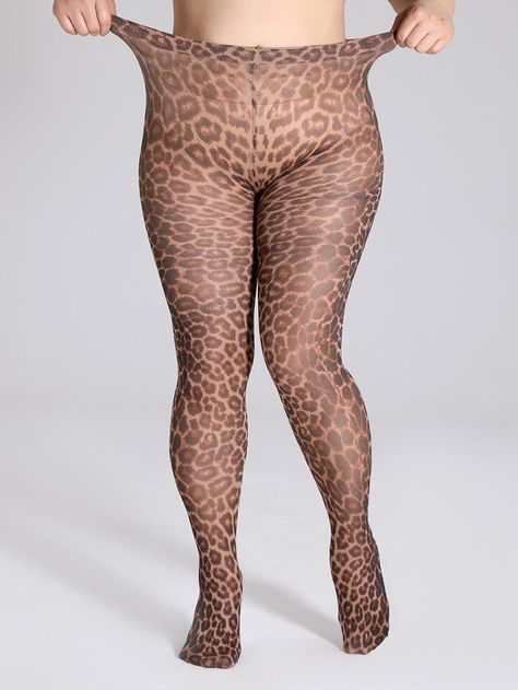 Leopard Print Plus Size Tights | SHEIN Pattern Tights Outfit, Stocking Outfit, Pattern Tights, Flared Skirt Dress, Leopard Print Fashion, Plus Size Tights, Animal Print Fashion, Patterned Tights, Women Socks