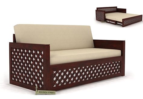 Corsica Sofa Cum Bed (Mahogany Finish) Sofa Come Bed Furniture, Sofa Bed Wood, Sofa Cum Beds, Sofa Cumbed Design, Sofa Bed For Small Spaces, Bed King Size, Cube Furniture, Sofa Cum Bed, Wooden Sofa Set Designs