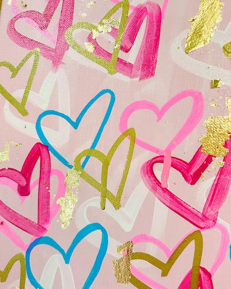 Hearts Painting, Colorful Hearts, Preppy Pink, Pink Hearts, Blue Gold, Pink Blue, Sydney, Texas, Pink