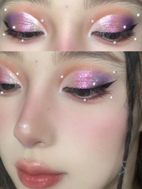 Fancy Eyeshadow Looks, Fairy Tail Makeup, Fairy Makeup Purple, Pink Purple Eye Makeup, Light Purple Makeup Looks, Garden Fairy Makeup, Purple And Pink Makeup, Lilac Makeup Look, Purple Prom Makeup