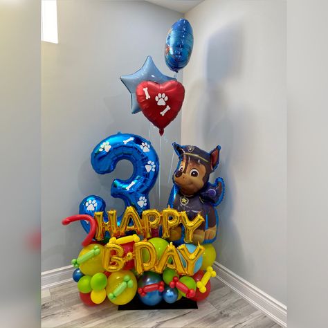 Personalized balloon bouquet paw patrol in color blue, gold and red Paw Patrol Birthday Party Balloons, Paw Patrol Birthday Decoration Ideas, Pow Patrol Birthday Theme, Paw Patrol Party Balloons, Paw Patrol Birthday Balloons, Paw Patrol Balloon Decorations, Paw Patrol Balloon Bouquet, Paw Patrol Party Ideas Decoration, Paw Patrol Birthday Party Decorations