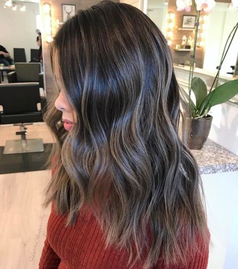 Tonal ash brown Medium Balayage Hair Dark, Brown Root Melt Balayage Highlights, Stylist Pictures, Gray Blending, Subtle Balayage, Long Hair Tips, Long Face Hairstyles, Brunette Balayage, Balayage Hair Dark