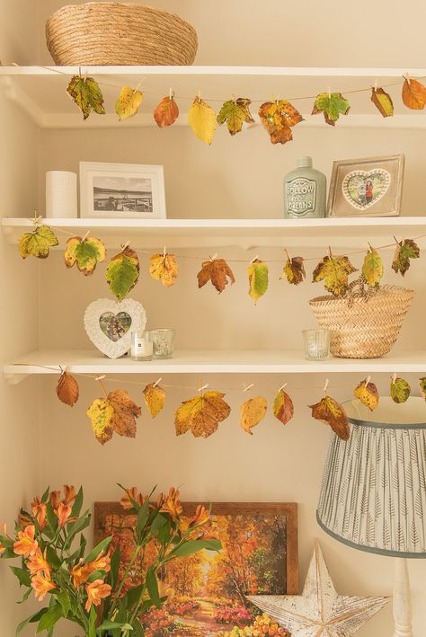 Our Living Room Autumn Makeover | Autumn Home Decor Ideas | Fifi McGee Dried Leaf Decor, Autumnal Room Decor, Autumn Leaves Decor, Autumn Themed Room, Cute Autumn Room Decor, Dried Leaves Decor, Autumn Room Decor Diy, Dried Autumn Leaves Decor, Autumn House Decor