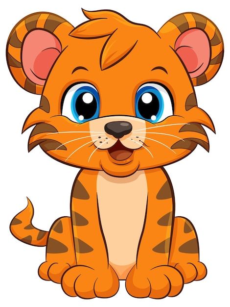 Free vector little cute tiger cartoon ch... | Free Vector #Freepik #freevector #cartoon-drawing #cartoon-svg #clip-art #art Cute Tiger Clipart, Tiger Cartoon Images, Cute Animal Pictures Cartoon, Tiger Cute Drawing, Animals Clipart For Kids, Cute Tiger Drawing, Tiger Cartoon Drawing, Animated Tiger, Tiger Emoji