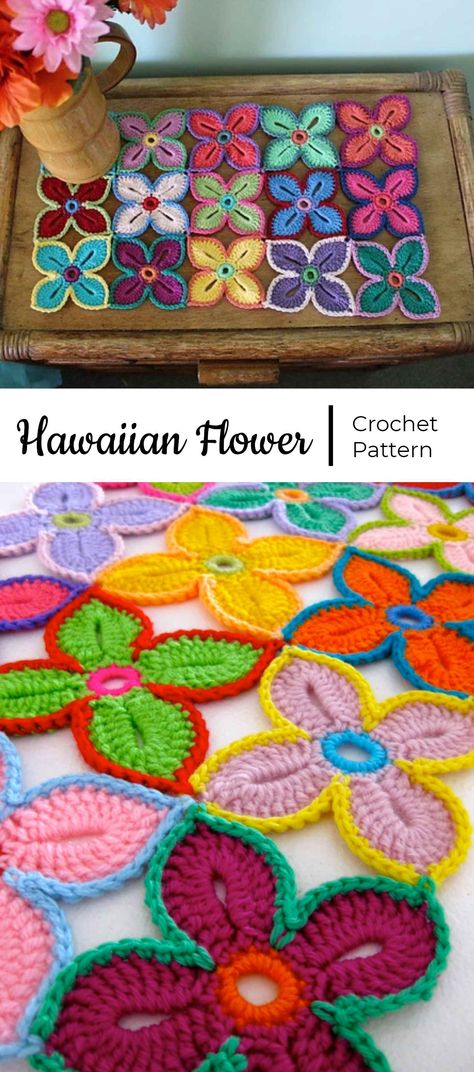 Crochet Hawaiian Flowers Crochet Hawaiian, Crochet Granny Square Pattern, Granny Square Pattern, Flowers Crochet, Crochet Motif Patterns, Flower Crochet, Crochet Granny Square, Blanket Patterns, Granny Squares Pattern