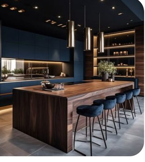 Navy Blue Kitchen Cabinets, Dark Blue Kitchens, Remodel Farmhouse, Navy Blue Kitchen, Blue Kitchen Cabinets, Interior Design Per La Casa, Modern Kitchen Interiors, Interior Vintage, House Design Kitchen