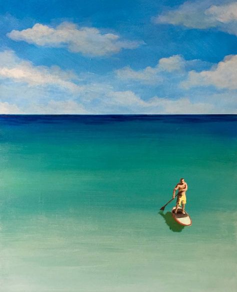 Original Beach Painting by Rami Levinson | Conceptual Art on Canvas | Paddle Board Check more at https://codlu.com/us/original-beach-painting-by-rami-levinson-conceptual-art-on-canvas-paddle-board/ Paddle Boarding Paintings, Swim Art, Painted Paddles, Island Landscape, Landscape Beach, Tropical Landscape, Board Painting, Beach Island, Bald Men