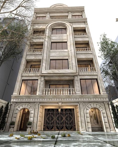 Classic Apartment Facade, Classical Building Elevation, Classic Building Facade Architecture, Classic Building Facade, Classic Residential Building, Paris Buildings, Classic Facade, Classical Building, Commercial Design Exterior