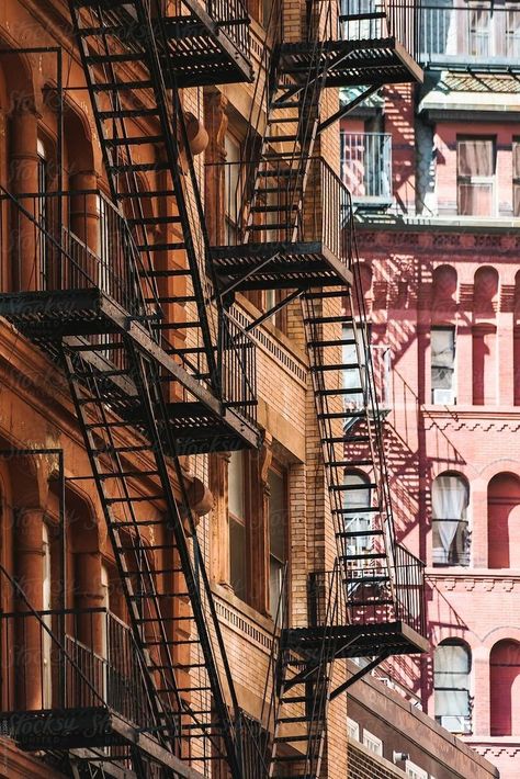 Fire Escape Stairs, Apartment Stairs, New York Brownstone, New York City Buildings, New York Buildings, Building Aesthetic, New York Architecture, Brooklyn Apartment, New York City Apartment