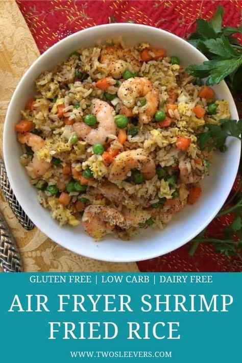 Air Fryer Shrimp Fried Rice, Fried Rice Air Fryer, Rice Air Fryer, Shrimp Fried Rice Easy, Healthy Shrimp Dinner, Fried Rice Shrimp, Air Fried Shrimp, Easy Shrimp Fried Rice, Shrimp Stir Fry Recipe