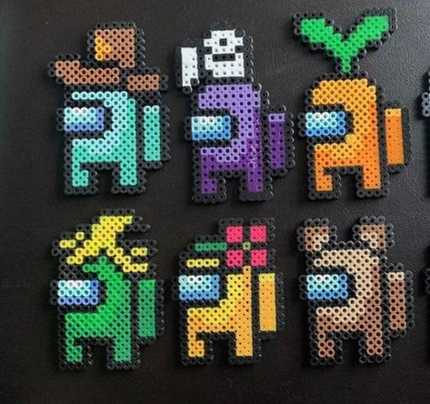 Among Us Perler Bead Patterns To Try – The Perler Bead Post Among Us Perler Beads, Minecraft Perler Bead Patterns, Perler Bead Magnets, Minecraft Beads, Hamma Beads Ideas, Melty Bead Patterns, Hamma Beads, Fuse Bead Patterns, Art Perle