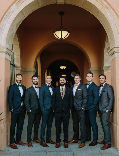 groomsmen Wedding Party Multiple Colors, Mismatched Bridal Party Groomsmen, Fall Groomsmen, Mismatched Groomsmen, Grooms Outfits, Fall Wedding Groomsmen, Bridal Party Groomsmen, Groom And Groomsmen Suits, Wedding Party Outfits