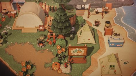 Summer Animal Crossing, Acnh Campsite, Acnh Builds, Cottagecore Animal Crossing, Acnh Cottagecore, Animal Crossing Guide, Animal Crossing Wild World, Acnh Codes, Island Theme