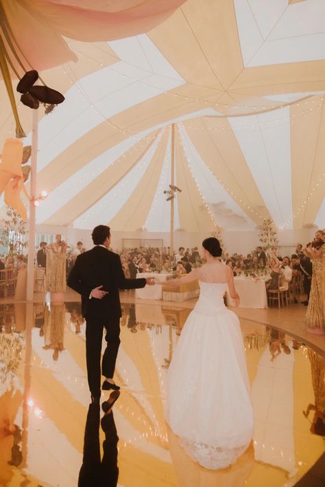 The Bride Wore a Three-Piece Gown for Her Surrealist Wedding at Her Family’s Sculpture Park in Amagansett | Vogue Drop Waist Gown, Floral Chair, Runway Gowns, Spring Nights, Circus Tent, England Wedding, Sculpture Park, Through The Looking Glass, Wedding Weekend