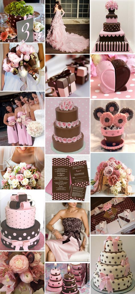 Brown & Pink Wedding Theme. Pinned by Weddings with Willow of Tampa, FL. http://www.weddingswithwillow.com Pink And Chocolate Wedding Ideas, Brown Pink Wedding Theme, Pink And Brown Wedding Decorations, Pink And Brown Birthday Decorations, Brown And Pink Wedding Theme, Pink And Brown Wedding Theme, Pink And Brown Party, Brown Pink Wedding, Brown Wedding Theme