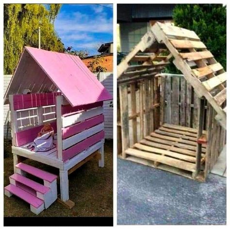 Diy Pallet Projects For Outside, Pallet Playhouse Diy Easy, Play Houses Diy, Pallet Kids, Pallet Projects Garden, Kids Backyard Playground, Play Area Backyard, Backyard Kids Play Area, Diy Playhouse